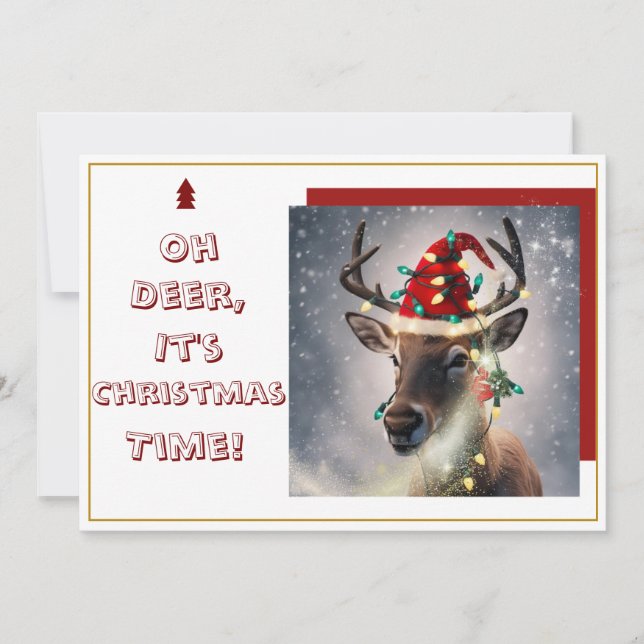 Tarjeta Festiva Oh Deer, It's Christmas Time!" Holiday Card (Anverso)