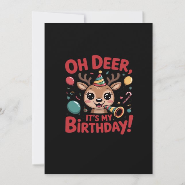Tarjeta Festiva Oh Deer Its My Birthday Cute Reindeer Festive Styl (Anverso)