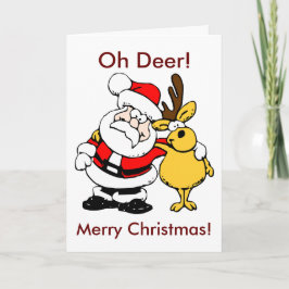 Tarjeta Festiva Oh Deer Merry Christmas Santa Reindeer Pals BFF