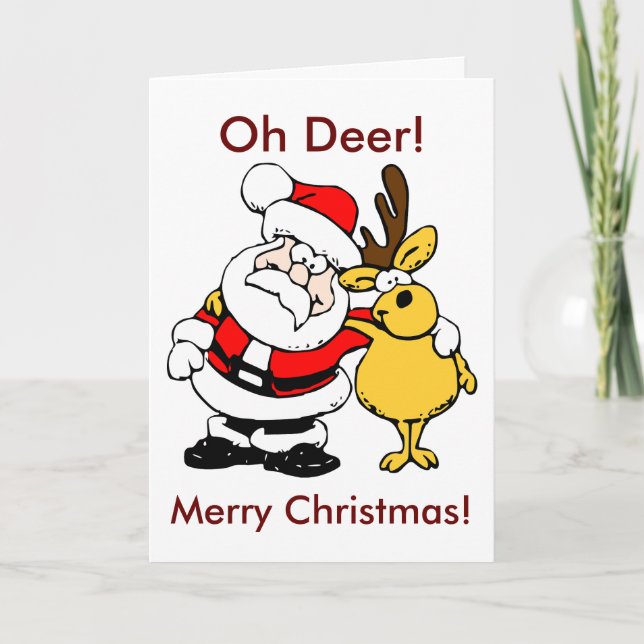 Tarjeta Festiva Oh Deer Merry Christmas Santa Reindeer Pals BFF (Anverso)