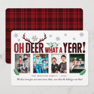 Tarjeta Festiva Oh DEER Qué año de diversión Navidades Tartán 4 Fo