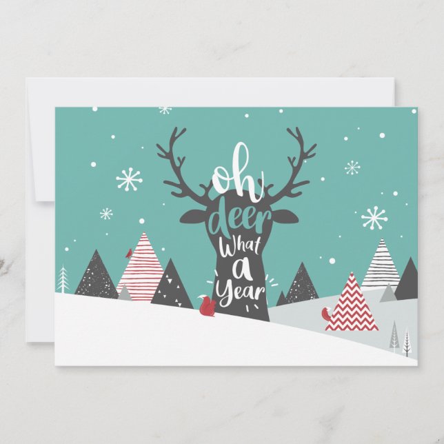 Tarjeta Festiva Oh Deer Qué Un Año Navidades (Anverso)