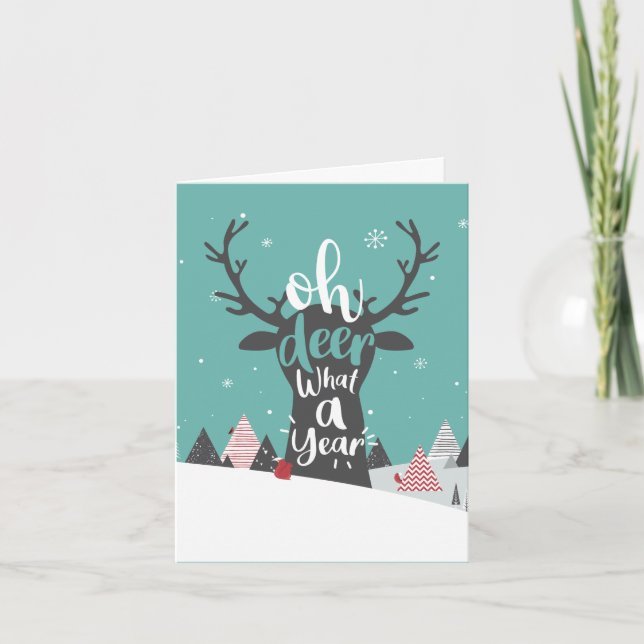Tarjeta Festiva Oh Deer Qué Un Año Navidades (Anverso)