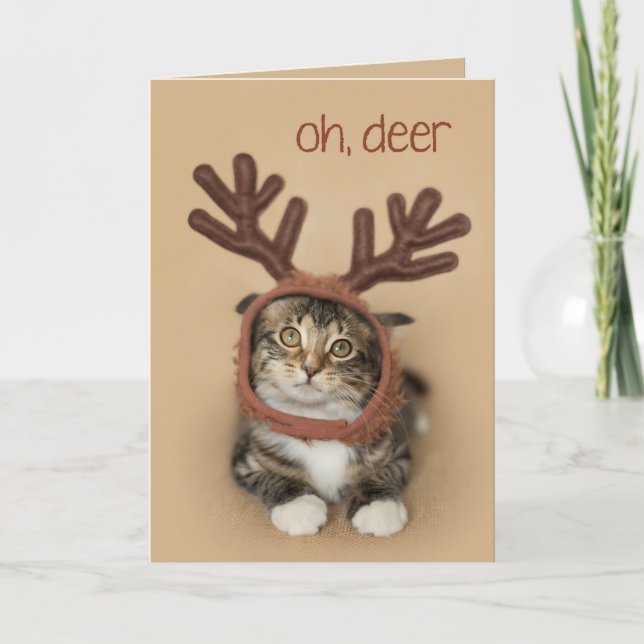 Tarjeta Festiva Oh Deer Reindeer Kitten (Anverso)