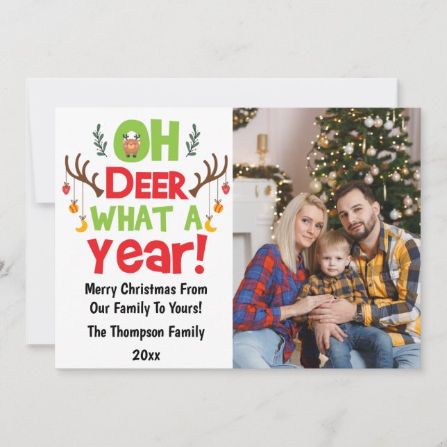 Tarjeta Festiva Oh Deer What A Year 2023 Family Photo Navidades (Anverso)