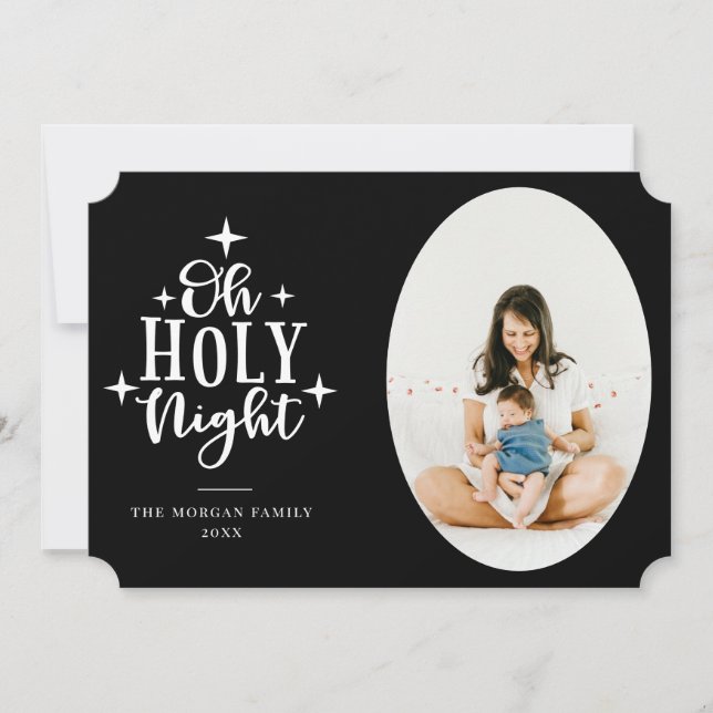 Tarjeta Festiva Oh Holy Night Black Photo (Anverso)