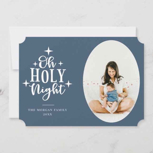 Tarjeta Festiva Oh Holy Night Blue Photo (Anverso)