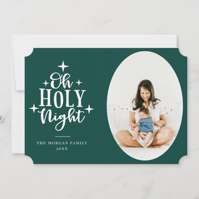 Tarjeta Festiva Oh Holy Night Green Photo (Anverso)
