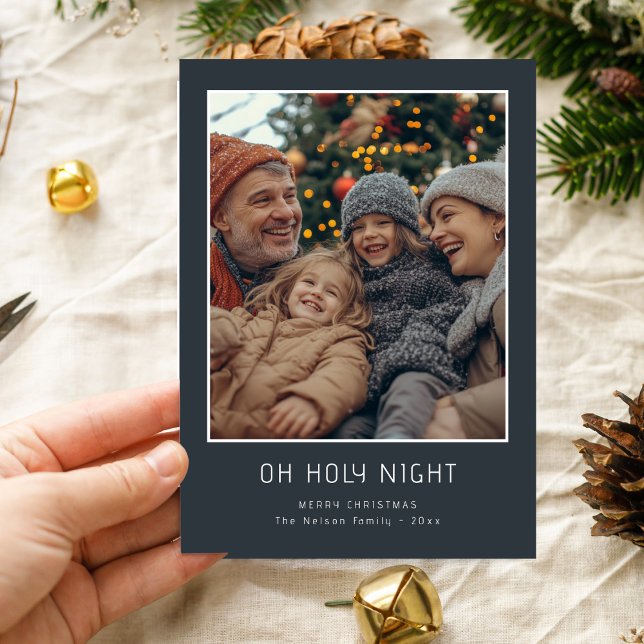 Tarjeta Festiva Oh Holy Night Joyful Christian Family Photo (Subido por el creador)
