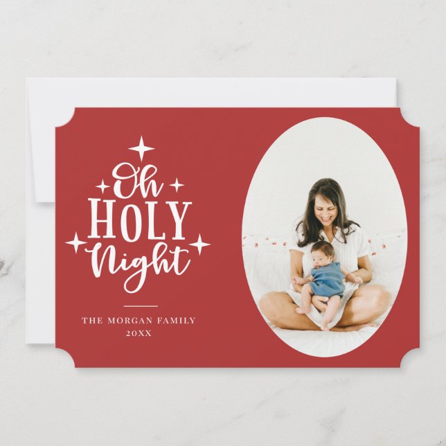 Tarjeta Festiva Oh Holy Night Red Photo (Anverso)
