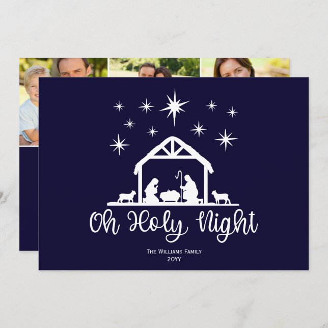 Tarjeta Festiva Oh Holy Night Script Typography Natividad 3 Foto (Anverso / Reverso)