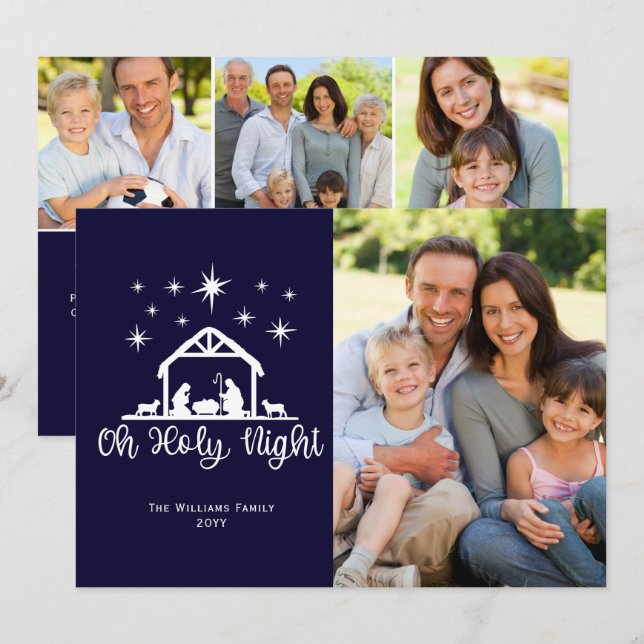 Tarjeta Festiva Oh Holy Night Script Typography Natividad 4 Photo (Anverso / Reverso)