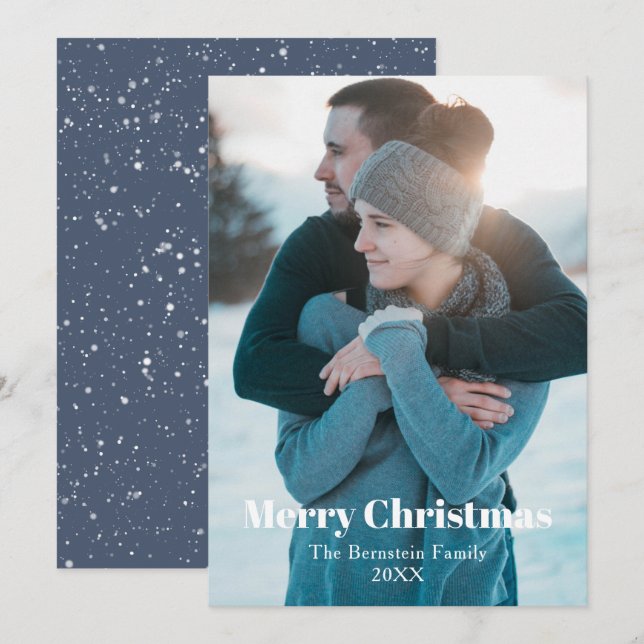 Tarjeta Festiva Oh Joy Photo Blue Snowy Navidades de vacaciones (Anverso / Reverso)