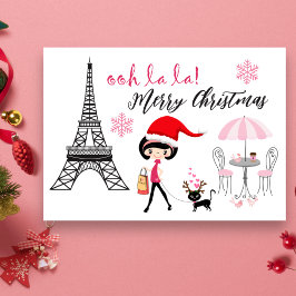 Tarjeta Festiva Oh La Chica y Cat Paris Eiffel Tower Navidades
