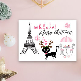 Tarjeta Festiva Oh La Cute Cat Paris Navidades de la Torre Eiffel