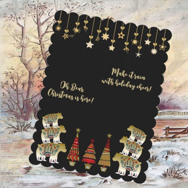 Tarjeta Festiva Oh Navidades del oso está aquí esparcen pino dorad (Subido por el creador)
