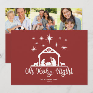 Tarjeta Festiva Oh Noche Santa Escritura Tipografía Natividad 3 Fo