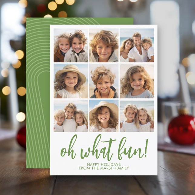 Tarjeta Festiva Oh Qué Diversión - 9 Foto - Zen Arch Blanco Verde (Modern Christmas Photo Greeting Card)