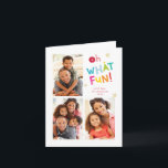 Tarjeta Festiva OH QUÉ DIVERTIDA tipografía divertida y colorida m<br><div class="desc">por kat massard >>> WWW.SIMPLYSWEETPAPERIE.COM<<< A fun and cheeky card design featuring the quote OH WHAT FUN,  bold and bright!! Original illustrated typographical elements,  by me! NOTE >> Póngase en contacto conmigo kat@simplysweetpaperie.com si necesita ayuda para redimensionar sus fotos a la perfección!</div>