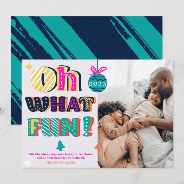 Tarjeta Festiva Oh, qué divertidos y extravagantes letras Navidade (Anverso / Reverso)