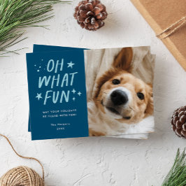 Tarjeta Festiva Oh Qué Mascotas divertidos Navidades de foto Blue