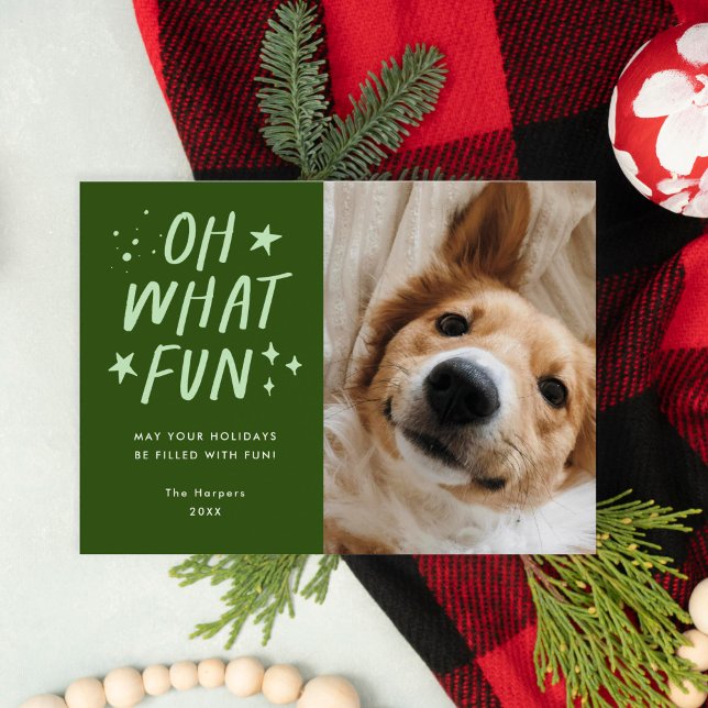 Tarjeta Festiva Oh Qué Mascotas divertidos Navidades de fotos Gree (oh what fun pet christmas card)