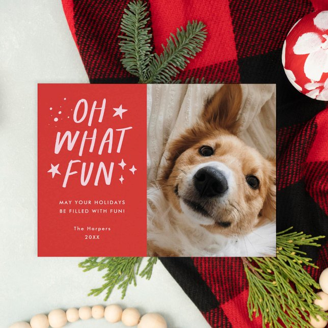 Tarjeta Festiva Oh Qué Mascotas divertidos Navidades de fotos Red (oh what fun pet christmas card)
