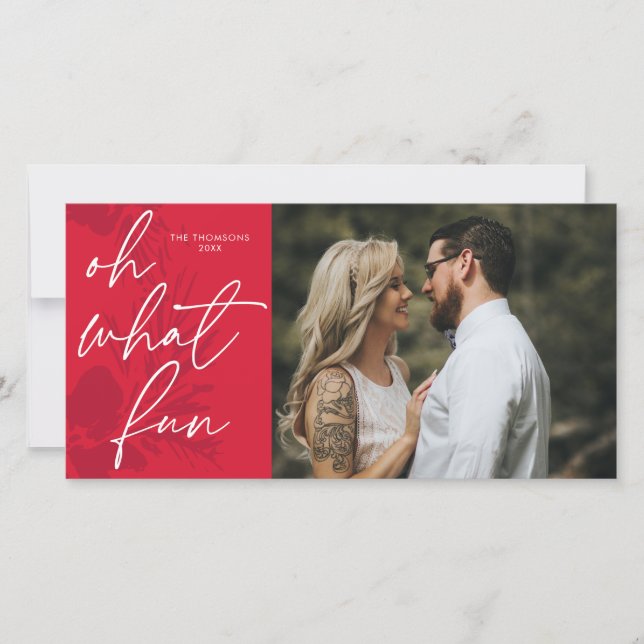 Tarjeta Festiva Oh Qué Navidades Brillantes Divertidos Rojo (Anverso)