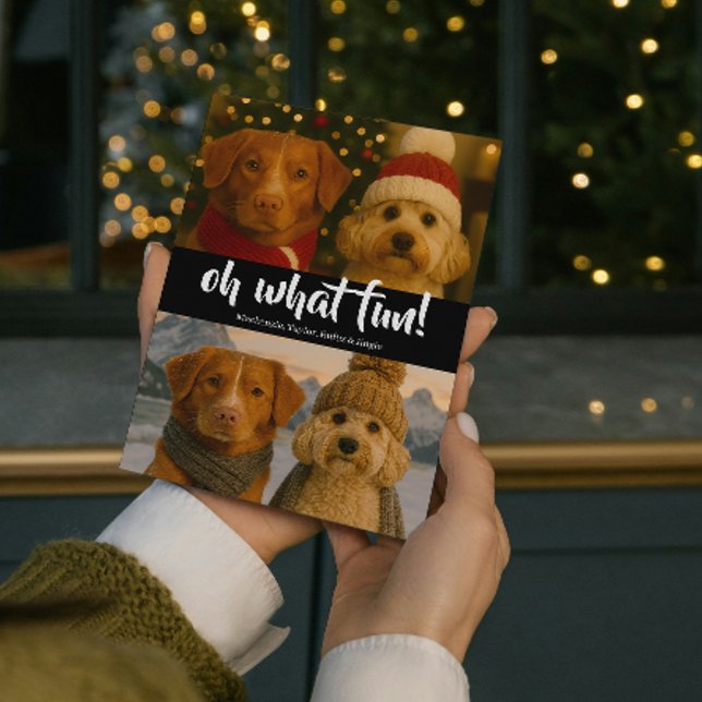 Tarjeta Festiva Oh, qué Navidades de fotos divertidas personalizad (Oh What Fun Photo Christmas Personalized Holiday Card by Ricaso. Christmas light pattern on back)