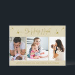 Tarjeta Festiva Oh Santa Noche Religiosa Tres Familia Fotográfica<br><div class="desc">Una hermosa tarjeta de vacaciones de tres Navidades de fotos de tu familia en un diseño de marfil y oro de "Oh Holy Night". Personalizar con tres de tus fotos favoritas del año, tu saludo y apellido. Esta carta de Navidades se revierte a un marfil de coordinación en la parte...</div>
