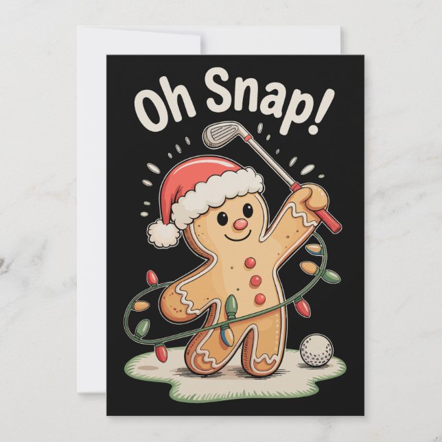 Tarjeta Festiva Oh Snap Gingerbread Golf Golfer Golfing Christmas (Anverso)
