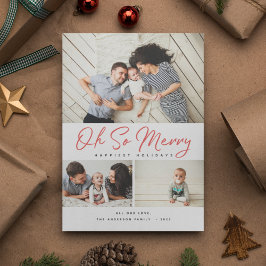 Tarjeta Festiva Oh So Merry Red Script Collage 3 Photo Navidades