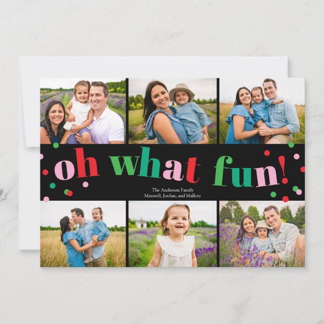 Tarjeta Festiva Oh What Fun 6 Photo Collage Christmas Holiday Card (Anverso)