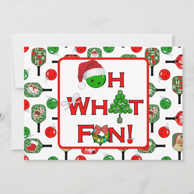 Tarjeta Festiva Oh What Fun Christmas Pickleball Party Holiday (Anverso)
