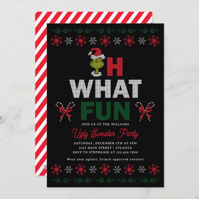 Tarjeta Festiva Oh What Fun Grinch Ugly Sweater Holiday Party (Anverso / Reverso)