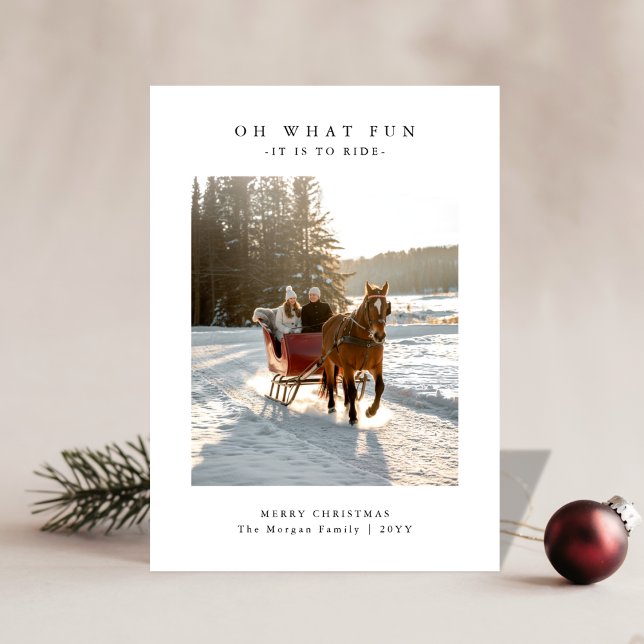 Tarjeta Festiva Oh What Fun Horse Sleigh Ride Photo Christmas Card (Subido por el creador)