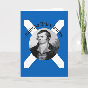 Tarjeta Festiva Oidhche Bhlas Burns Gaélico Gris y Saltire