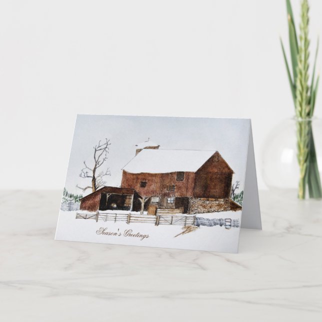 Tarjeta Festiva old barn watercolor season's greetings (Anverso)