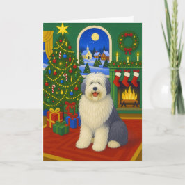 Tarjeta Festiva Old English Sheepdog Holiday Card
