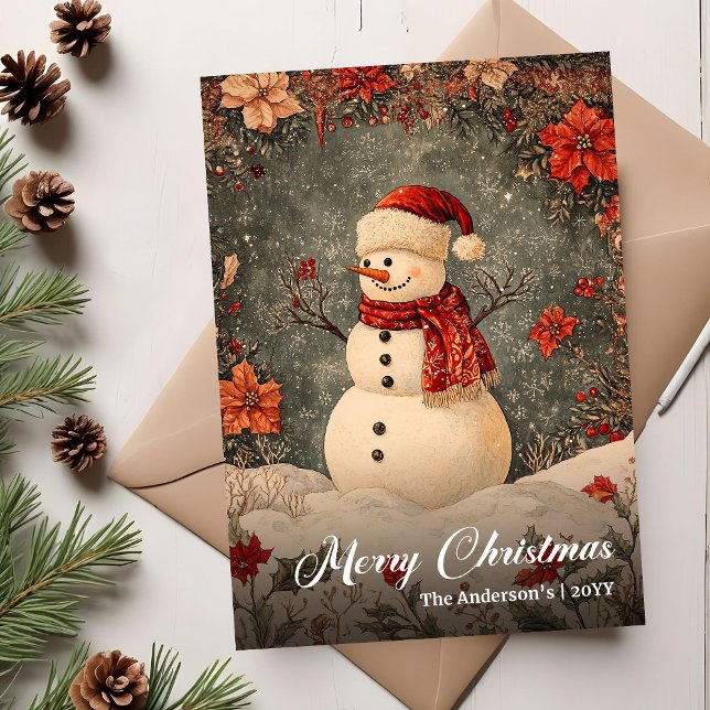 Tarjeta Festiva Old Fashioned Christmas Snowman Greeting Template (Old Fashioned Christmas Snowman Greeting Template)