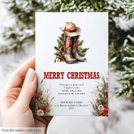 Tarjeta Festiva Old West Christmas greeting card with spurs & hat