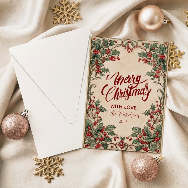 Tarjeta Festiva Old World Holly & Ivy (Subido por el creador)