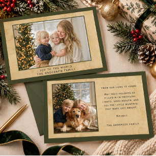 Tarjeta Festiva Olive Green Joy to World Multi Foto Heirloom