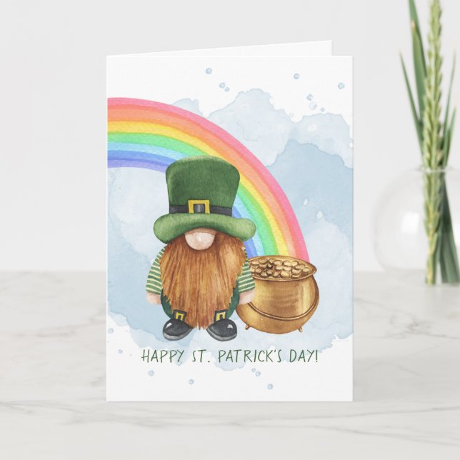 Tarjeta Festiva Olla de Oro de Gnomo Lindo Día de San Patricio Per (Anverso)