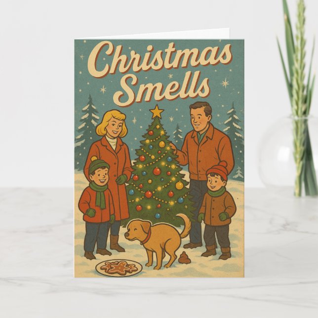 Tarjeta Festiva "Olores de Navidad" Divertido al Estilo Antiguo (Anverso)