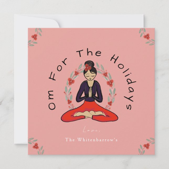 Tarjeta Festiva 'Om For The Holidays' Yoga and Wreath Card (Anverso)