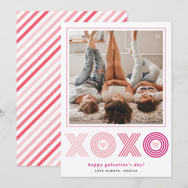 Tarjeta Festiva Ombre rosa HOHO Galentines Fotografía del corazón  (Anverso / Reverso)