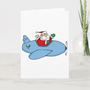 Tarjeta Festiva Ondeando Kris Kringle que vuela el avión de sus Na