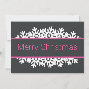 Tarjeta Festiva Onyx Negro, Copos de Nieve Rosados y Blancos