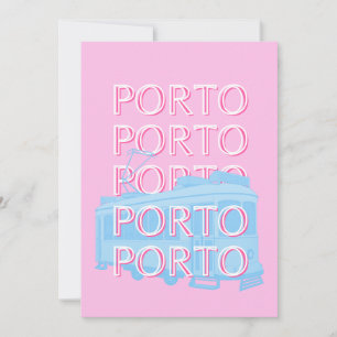 Tarjeta Festiva Oporto Travel Art, Portugal Art, Pink, Preppy Art